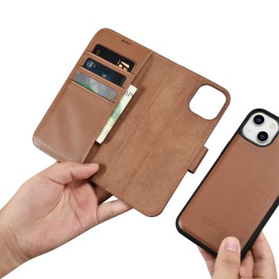 15. iCarer Wallet Case 2in1 Hülle iPhone 14 Lederhülle mit Klappe Anti-RFID braun (WMI14220725-BN)