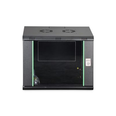 39. DYNAmic 19" 9HE Wand-Netzwerkschrank 600x450 mm, Glastür, schwarz, ungeteilt, montiert, 60 kg