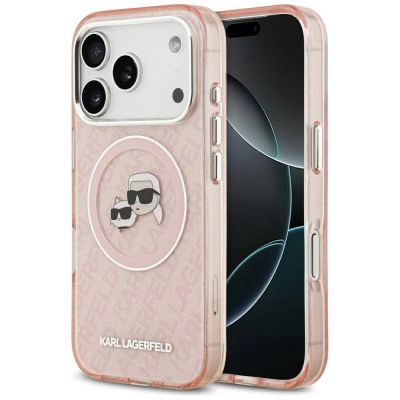 Karl Lagerfeld IML Glitter Karl & Choupette Heads Logo MagSafe Case für iPhone 17 Pro - Pink
