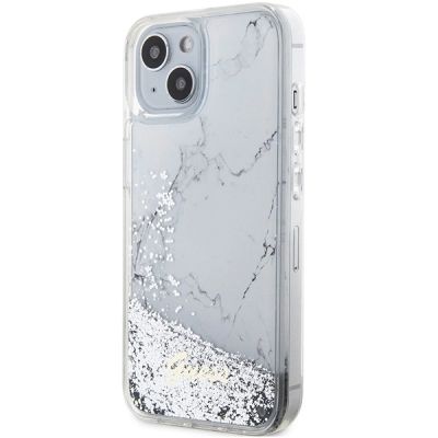 2. Guess Liquid Glitter Marble Hülle für iPhone 14 – Weiß