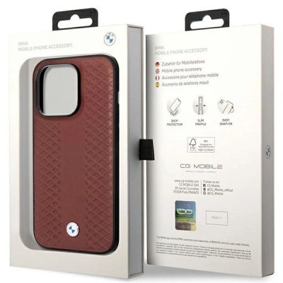 8. Hülle BMW BMHCP14L22RFGR iPhone 14 Pro 6.1" Burgund/Burgund Leder Rautenmuster
