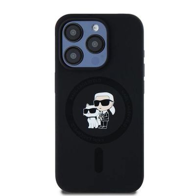 3. Karl Lagerfeld Silikon Karl&Choupette MagSafe Hülle für iPhone 15 Pro – Schwarz
