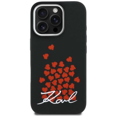 3. Karl Lagerfeld Silikonhülle mit Herzlogo und MagSafe-Funktion für iPhone 16 Pro – Schwarz