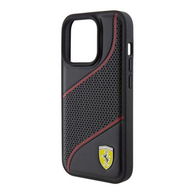 6. Ferrari Perforated Waves Metal Logo Hülle für iPhone 15 Pro – Schwarz