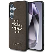 Guess Grained Big 4G Logo Small Classic Logo Hülle für Samsung Galaxy S25 Plus braun