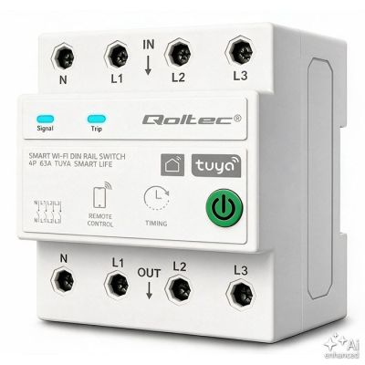 9. Qoltec Dreiphasenrelais 63A für DIN-Schiene | 3P+N | Timer | WLAN | Tuya | Smart Life | Amazon Alexa | 4P
