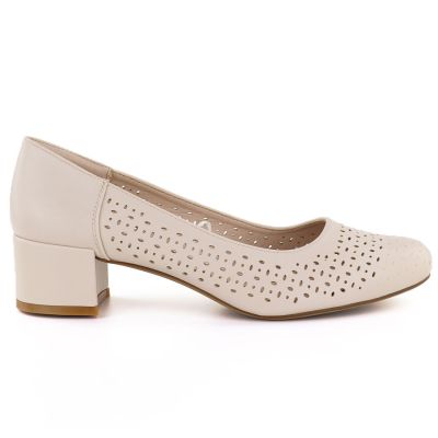 2. Damen-Pumps mit durchbrochenem Muster auf Blockabsatz, beige Sergio Leone PB293