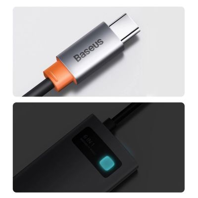 22. HUB Baseus Metal Gleam 6in1 USB-C - USB-C PD 100W 1x HDMI 4K 30Hz 3x USB-A 3.2 1x RJ45 - grau