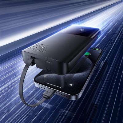 8. Joyroom JR-PBF19 22,5 W 10000 mAh Powerbank mit zwei integrierten Kabeln – Schwarz