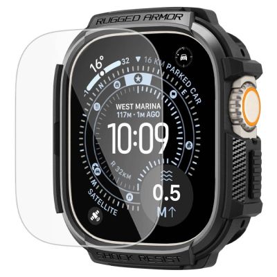 2. Spigen Rugged Armor Schutzhülle + 9H-Hartglas für Apple Watch Ultra 49 mm – Mattschwarz