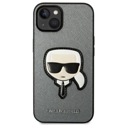 3. Karl Lagerfeld Saffiano Karl's Head Patch Hülle für iPhone 14 Plus - Silber