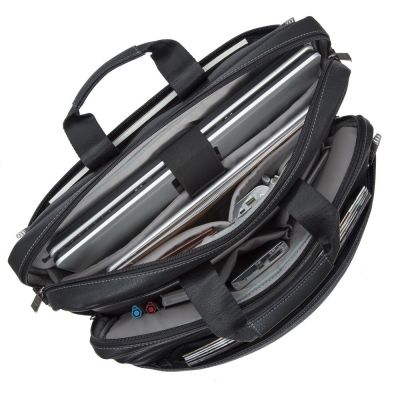 4. RIVACASE ORLY 16"-Laptoptasche, Schwarz, wasserdichtes Material, Fächer für 10,1"-Tablet, Smartphone, Dokumente und Zubehör