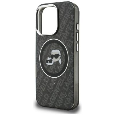 6. Karl Lagerfeld IML Glitter Karl & Choupette Heads Logo MagSafe Hülle für iPhone 16 Pro Max - Schwarz