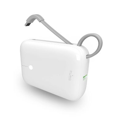2. Puro Power Link 10 Plus 10000 mAh Powerbank mit integriertem USB-C-Kabel – Weiß