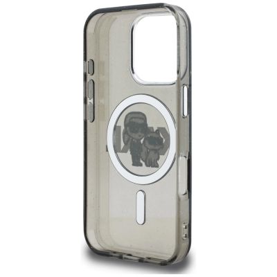 7. Karl Lagerfeld IML Glitter Karl & Choupette Sketch Logo MagSafe Hülle für iPhone 16 Pro - Schwarz
