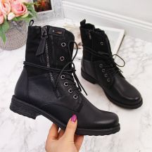 Jezzi W JEZ254A Arbeitsstiefel mit Schnürung und Reißverschluss, schwarz