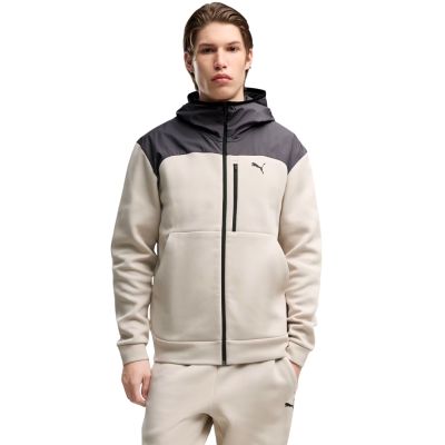 Puma Herren-Hoodie mit durchgehendem Reißverschluss aus Tech-Materialmix, Beige, 694490, Größe 82
