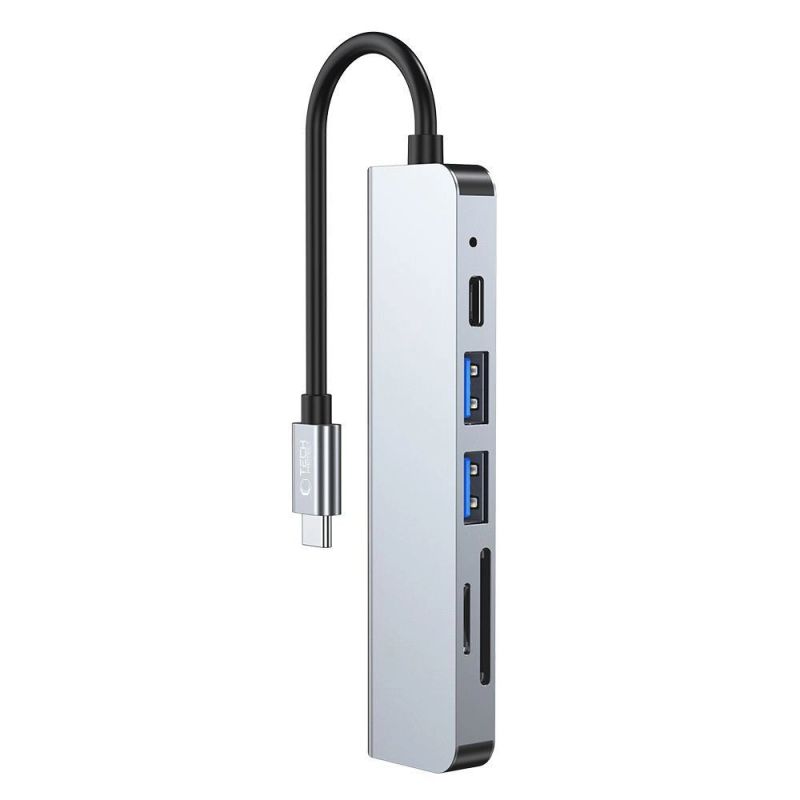 8. HUB Tech-Protect V4 6in1 USB-C – USB-A 3.0 / USB-A 2.0 / USB-C / HDMI / Micro SD / TF / SD-Kartenleser – Grau