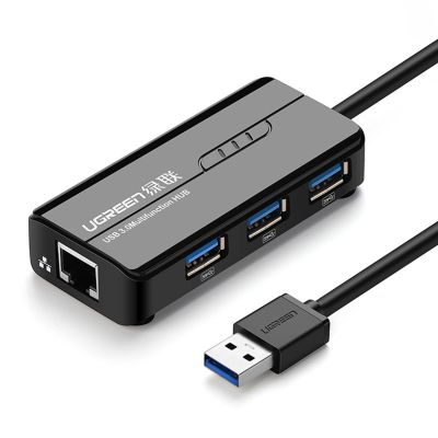 Ugreen 20265 USB-A / RJ45 1000 Mbps Hub 3x USB 3.0 Netzwerkadapter - Schwarz