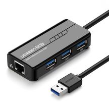 Ugreen 20265 USB-A / RJ45 1000 Mbps Hub 3x USB 3.0 Netzwerkadapter - Schwarz
