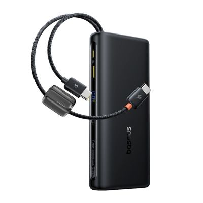 Baseus EnerFill FC41 20000mAh 100W Powerbank mit Digitalanzeige und integriertem Dual-USB-C-Kabel – Schwarz