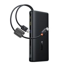 Baseus EnerFill FC41 20000mAh 100W Powerbank mit Digitalanzeige und integriertem Dual-USB-C-Kabel – Schwarz