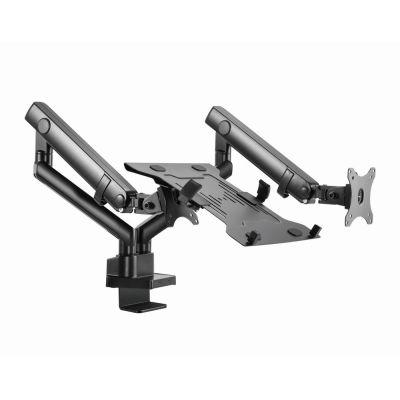 2. GEMBIRD VERSTELLBARER TISCHARM/-HALTERUNG FÜR 2 MONITORE + NOTEBOOK-ABLAGE 17–32, VESA 100 X 100 MM, BIS 8 KG