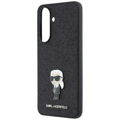 6. Karl Lagerfeld Schutzhülle mit festem Glitzer-Ikonik-Logo aus Metall für Samsung Galaxy A37 5G – Schwarz