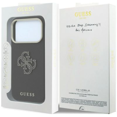 8. Guess Grained & Big Resin Logo Case für iPhone 18 Pro / 17 Pro - Schwarz