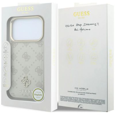 8. Guess Stripe Peony 4G Logo MagSafe Hülle für iPhone 18 Pro Max / 17 Pro Max – Beige