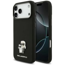 Karl Lagerfeld Silicone Karl&Choupette Metal Pin Hülle für iPhone 18 Pro Max / 17 Pro Max – Schwarz