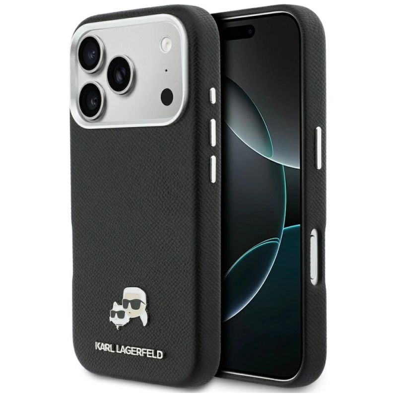 Karl Lagerfeld Karl & Choupette Head Pins Saffiano MagSafe Hülle für iPhone 17 Pro Max - Schwarz