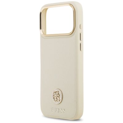 6. Guess Grained Strass Logo MagSafe Hülle für iPhone 17 Pro Max - Beige