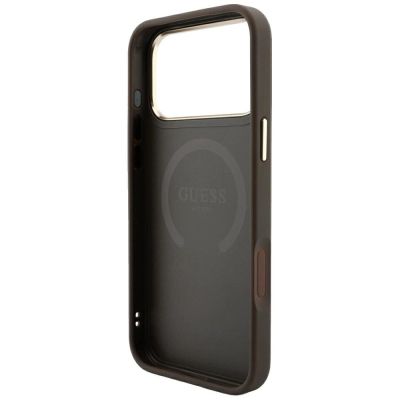 7. Guess 4G MagSafe Hülle mit gestreiften, runden und klassischen Logos für iPhone 17 Pro Max / 18 Pro Max – Braun
