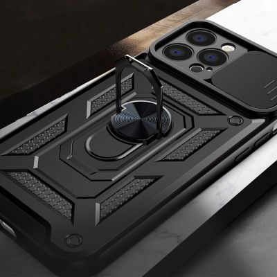 7. Hybrid Armor Camshield Hülle für iPhone 14 Pro gepanzerte Hülle mit Kameraabdeckung blau