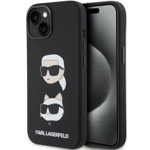 Karl Lagerfeld Silikon Karl&Choupette Head Hülle für iPhone 15 Plus / 14 Plus – Schwarz