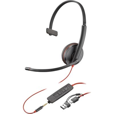 4. POLY Blackwire 3215 Einohr-USB-C-Headset + 3,5-mm-Klinkenstecker + USB-C/A-Adapter (Großpackung)