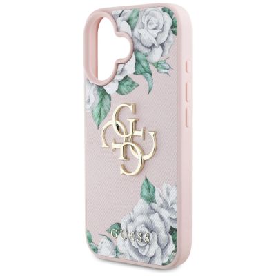 6. Guess Grained Roses Big 4G Logo iPhone 16 Hülle - Rosa
