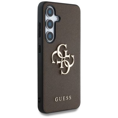 4. Guess Grained Big 4G Logo Small Classic Logo Hülle für Samsung Galaxy S25 Plus braun