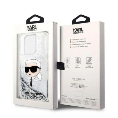 8. Karl Lagerfeld Glitter Karl's Head Hülle für iPhone 14 Pro Max – Silber