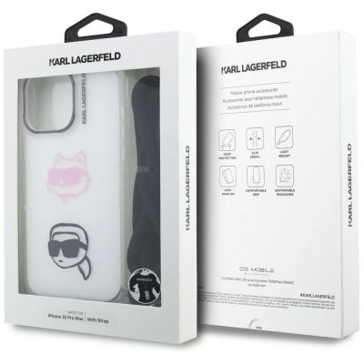 7. Karl Lagerfeld IML Crossbody Karl&Choupette Head Case für iPhone 16 Pro Max – Weiß