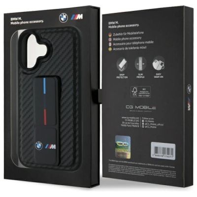 8. BMW M Grip Stand Glatte und Carbon-Schutzhülle für iPhone 16 - Schwarz