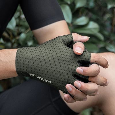 3. Rockbros Atmungsaktive Kurzfinger Fahrradhandschuhe Größe: M - Grün