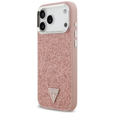 2. Guess Glitzer-Dreieck-Logo MagSafe Hülle für iPhone 17 Pro Max - Pink