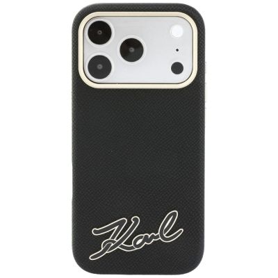 3. Karl Lagerfeld MagSafe-Hülle mit genarbter Oberfläche und Harz-Logo für iPhone 18 Pro / 17 Pro – Schwarz