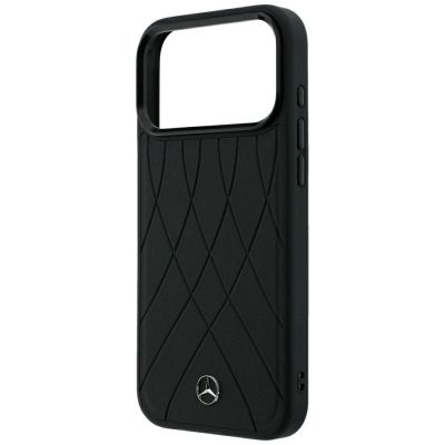 6. Mercedes Lederhülle mit gekreuzten Linien und MagSafe-Design für iPhone 17 Pro Max / 18 Pro Max – Schwarz