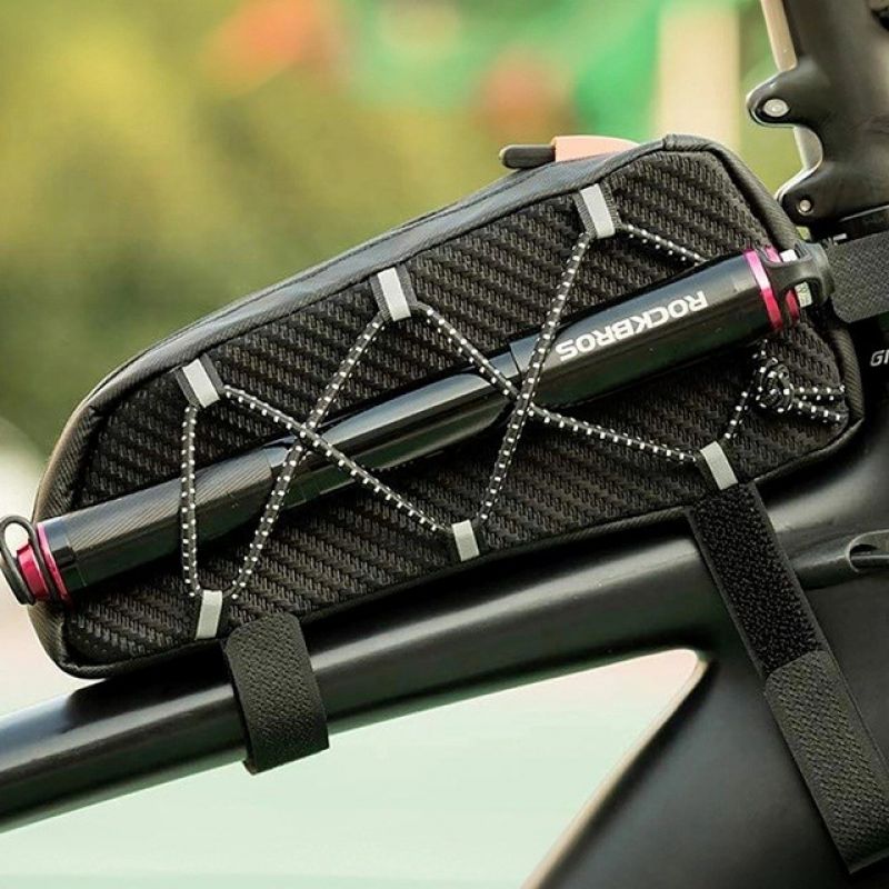 5. Rockbros 039BK Fahrradtasche für den Rahmen, 1 l, mit Flechtstruktur – schwarz