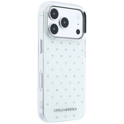 4. Karl Lagerfeld IML Strass-Hülle mit galvanisiertem Logo für iPhone 17 Pro Max / 18 Pro Max – Weiß