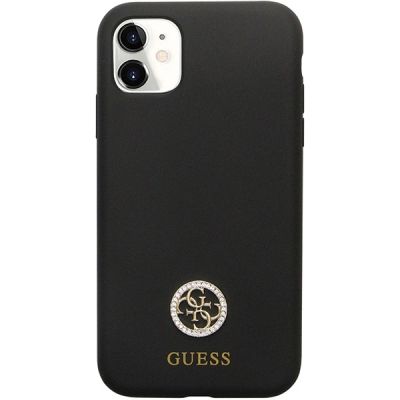 3. Guess GUHCN614DGPK Hülle für iPhone 11 / Xr - Schwarzes Silikon Logo Strass 4G