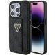 Guess Grip Stand 4G Triangle Strass Hülle für iPhone 15 Pro – Schwarz
